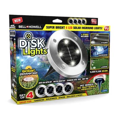 Bell + Howell Solar Powered Disk Lights - Set of 4