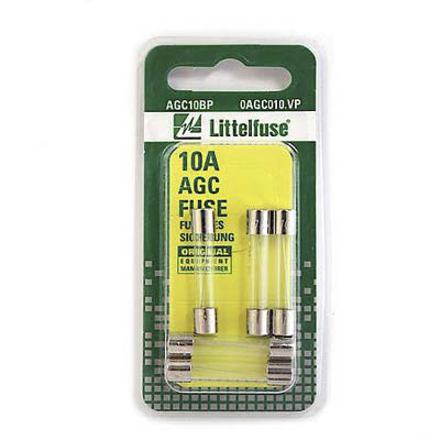 LittelFuse 5 pack 10 Amperage AGC Glass Replacement Fuses