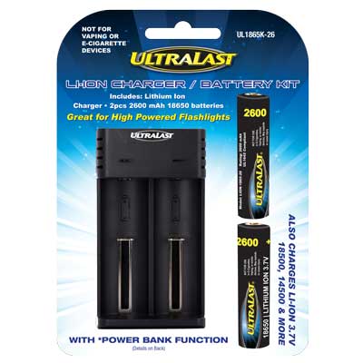 Ultra Last Lithium Ion 18650 Charger and Battery Combo Pack