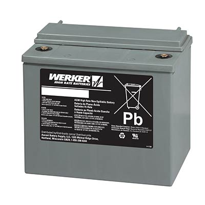 Werker 12V High Rate AGM SLA Battery with M6 Insert Terminals