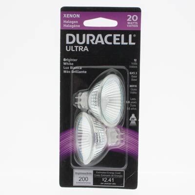 Duracell Ultra 50W 200 Lumen MR16 Soft White Halogen Bulb - 2 Pack