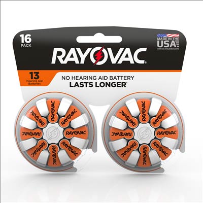 Rayovac 1.4V Type 13 (Orange) Zinc Air Battery - 16 Pack